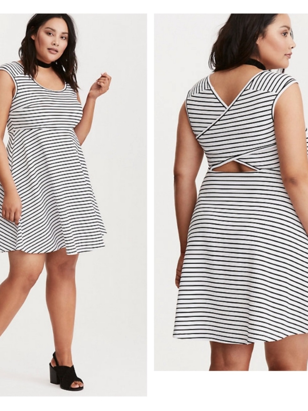Torrid Striped Cross Back Skater Dress Black & White 1X